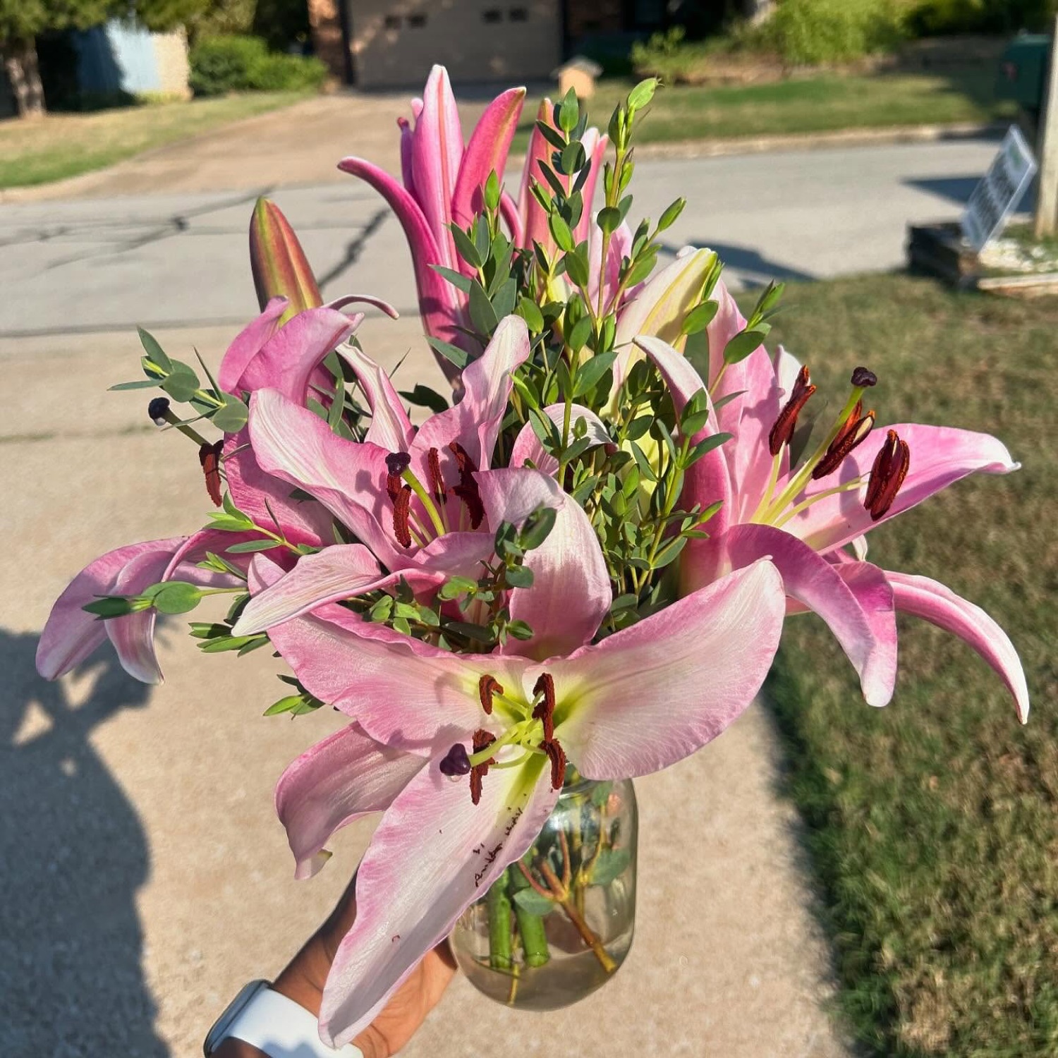 Pink lily bouquet by Sie & Mo, Wichita florist